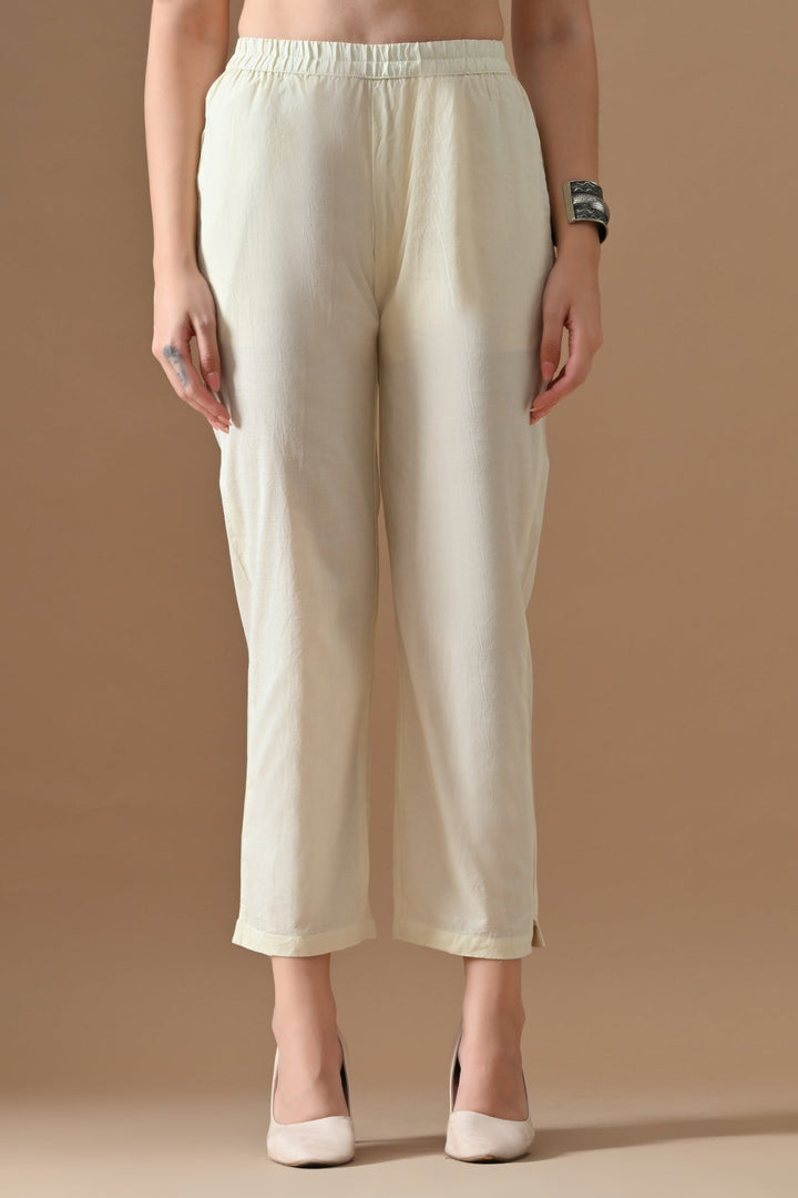 Cream Printed Kurta Set (3 Piece)