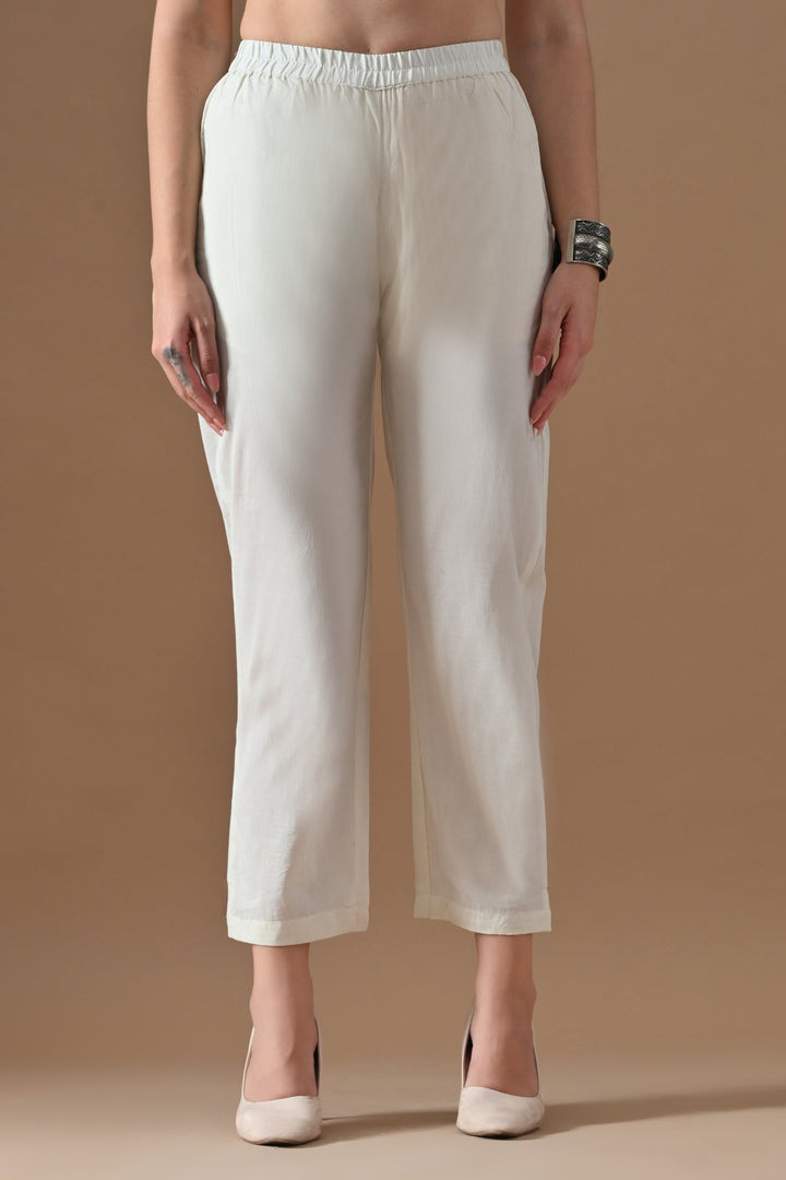 Cream Printed Kurta Set (3 Piece)