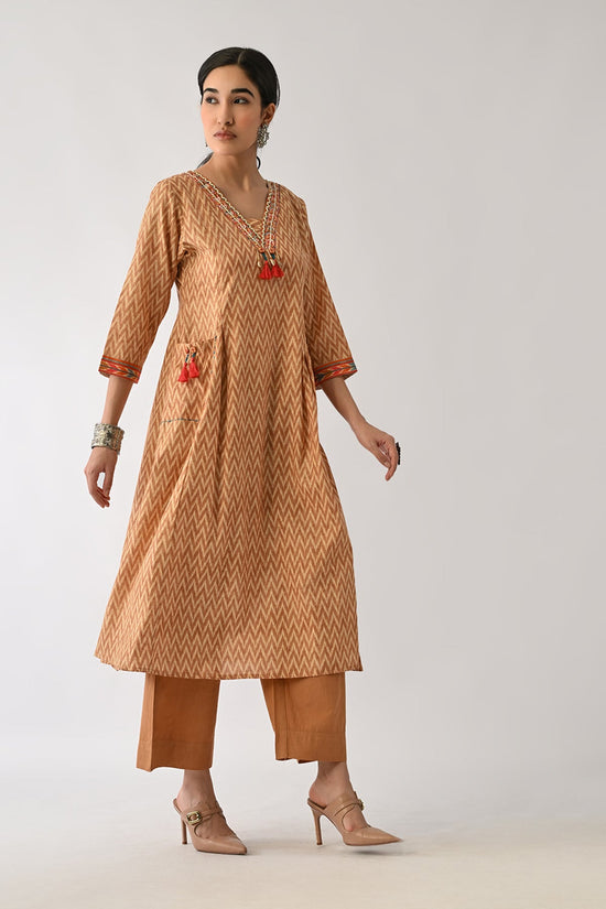 Brown Printed Kurta Set (2 Piece)