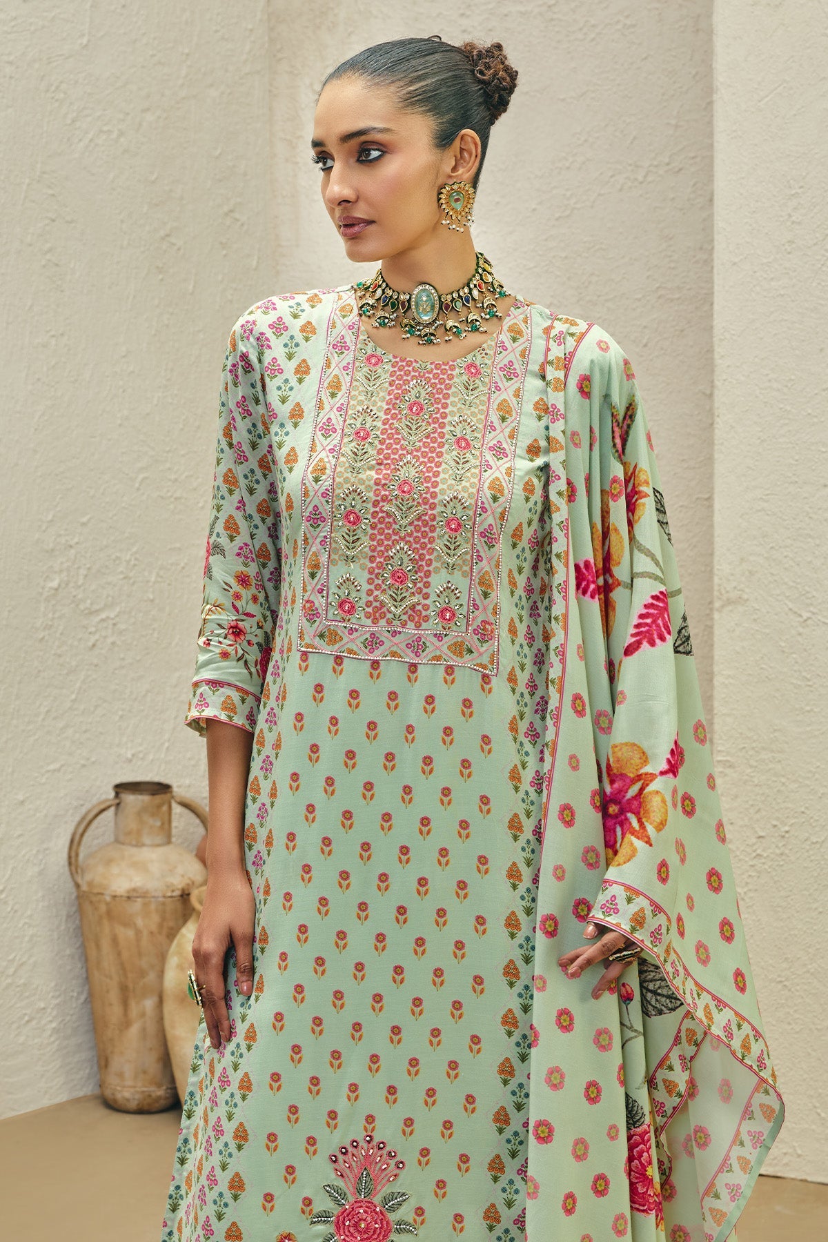 Green Embellished Kurta 3 Pcs Set