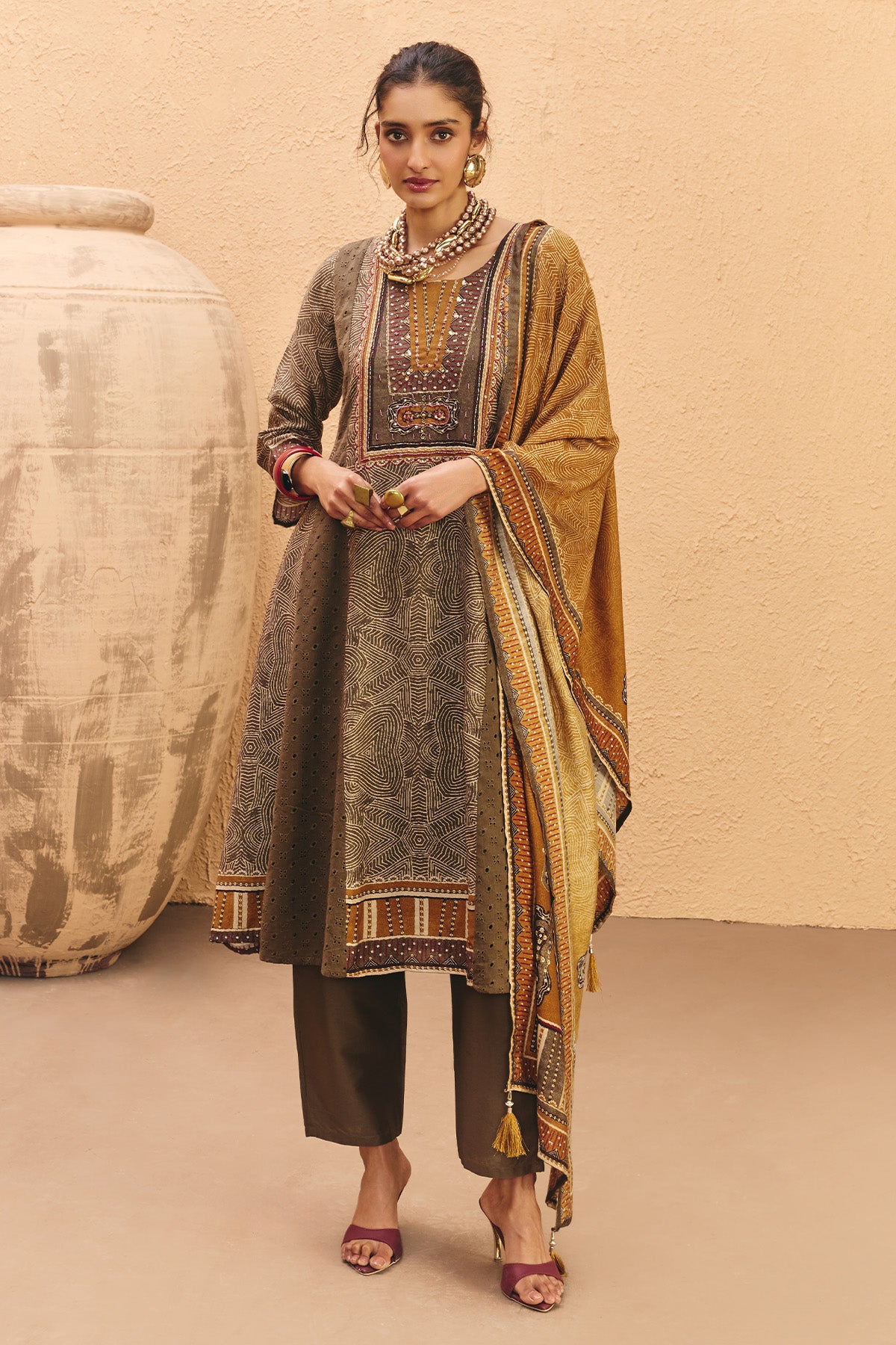 Green Printed Kurta 3 Pcs Set