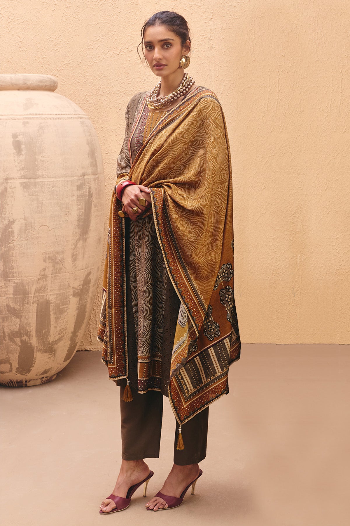Green Printed Kurta 3 Pcs Set