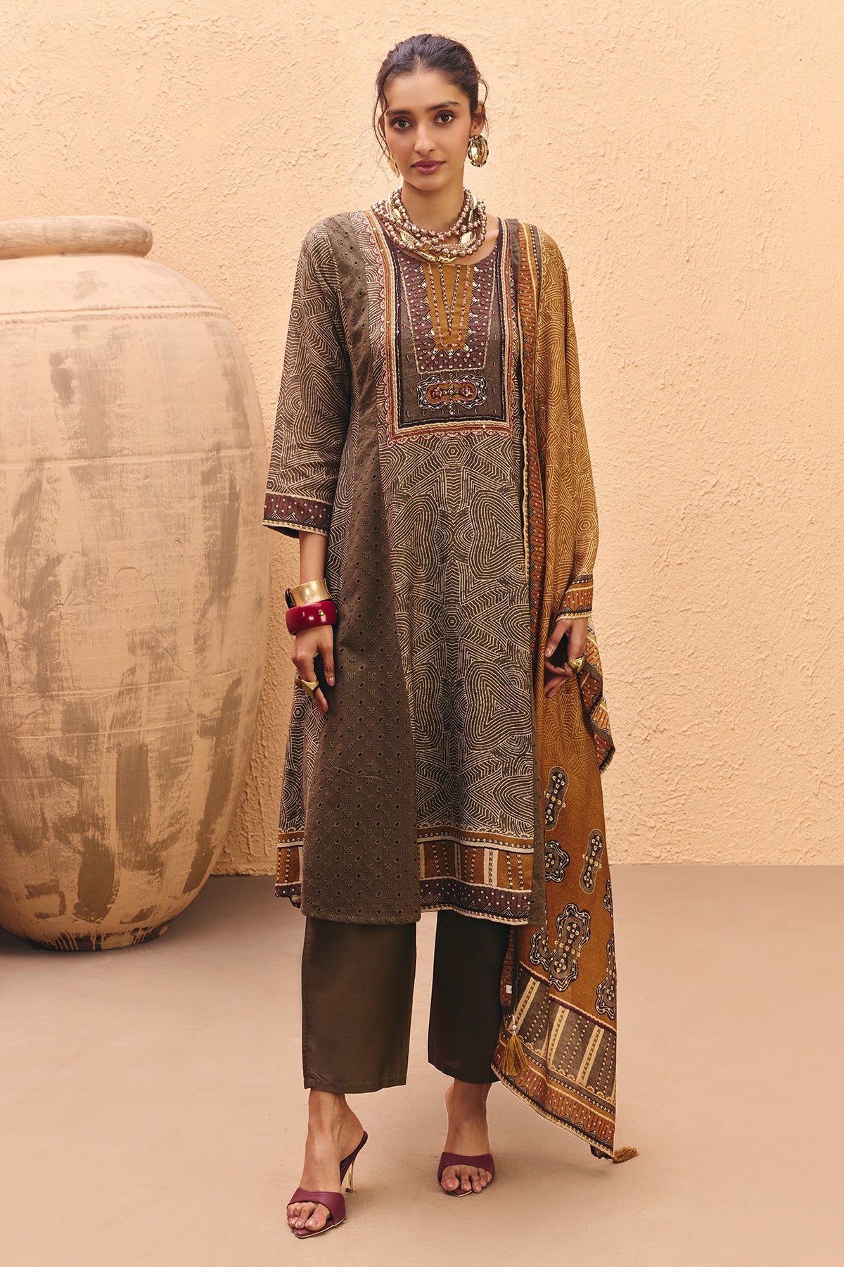 Green Printed Kurta 3 Pcs Set