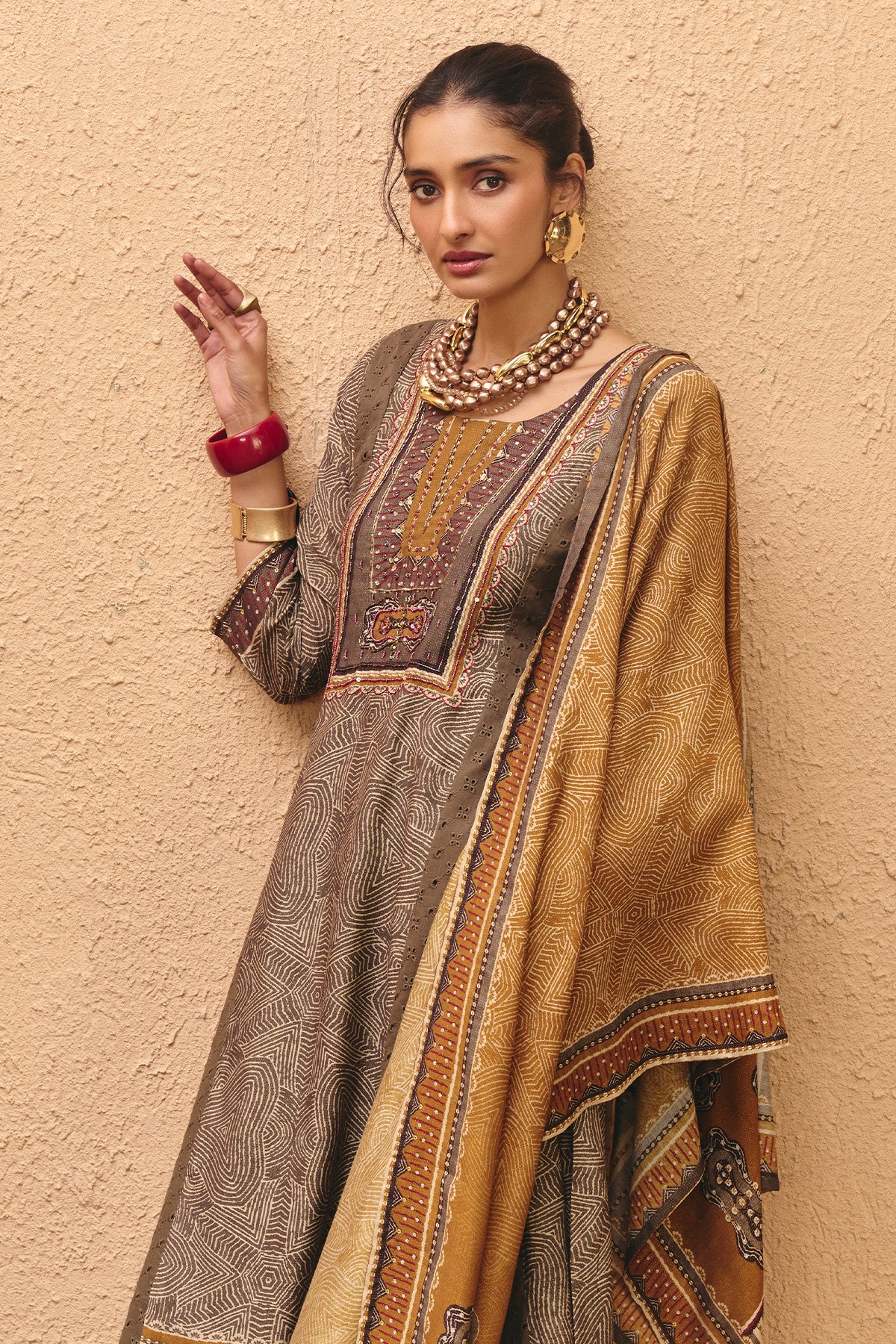 Green Printed Kurta 3 Pcs Set