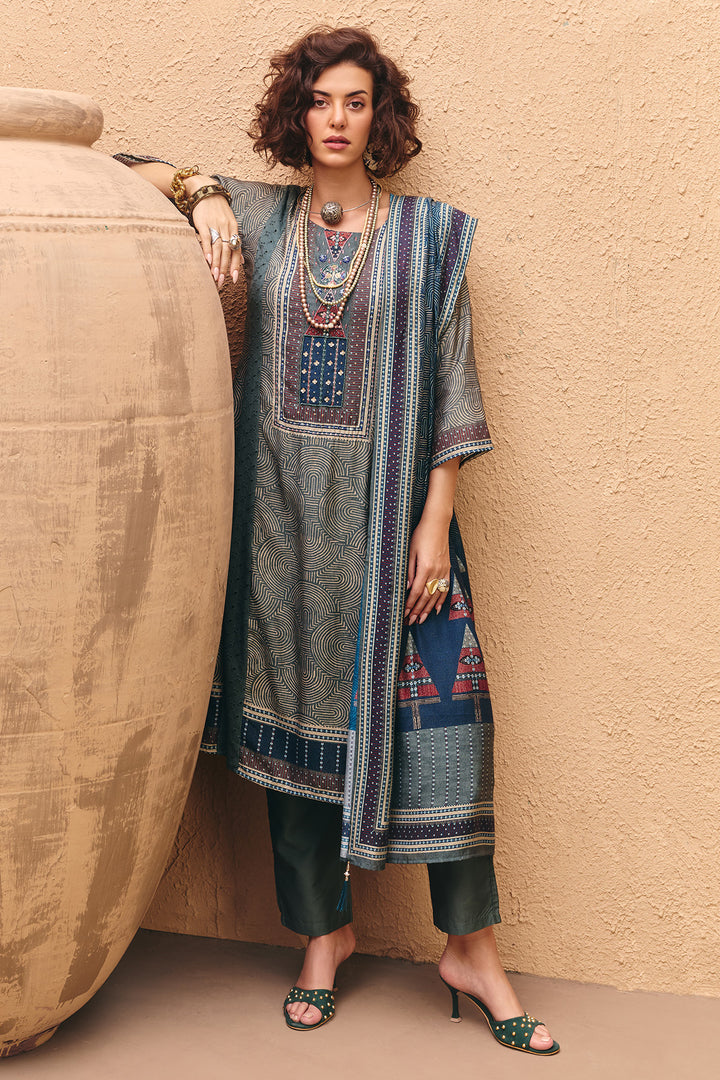 Green Printed Kurta Set (3 Piece)