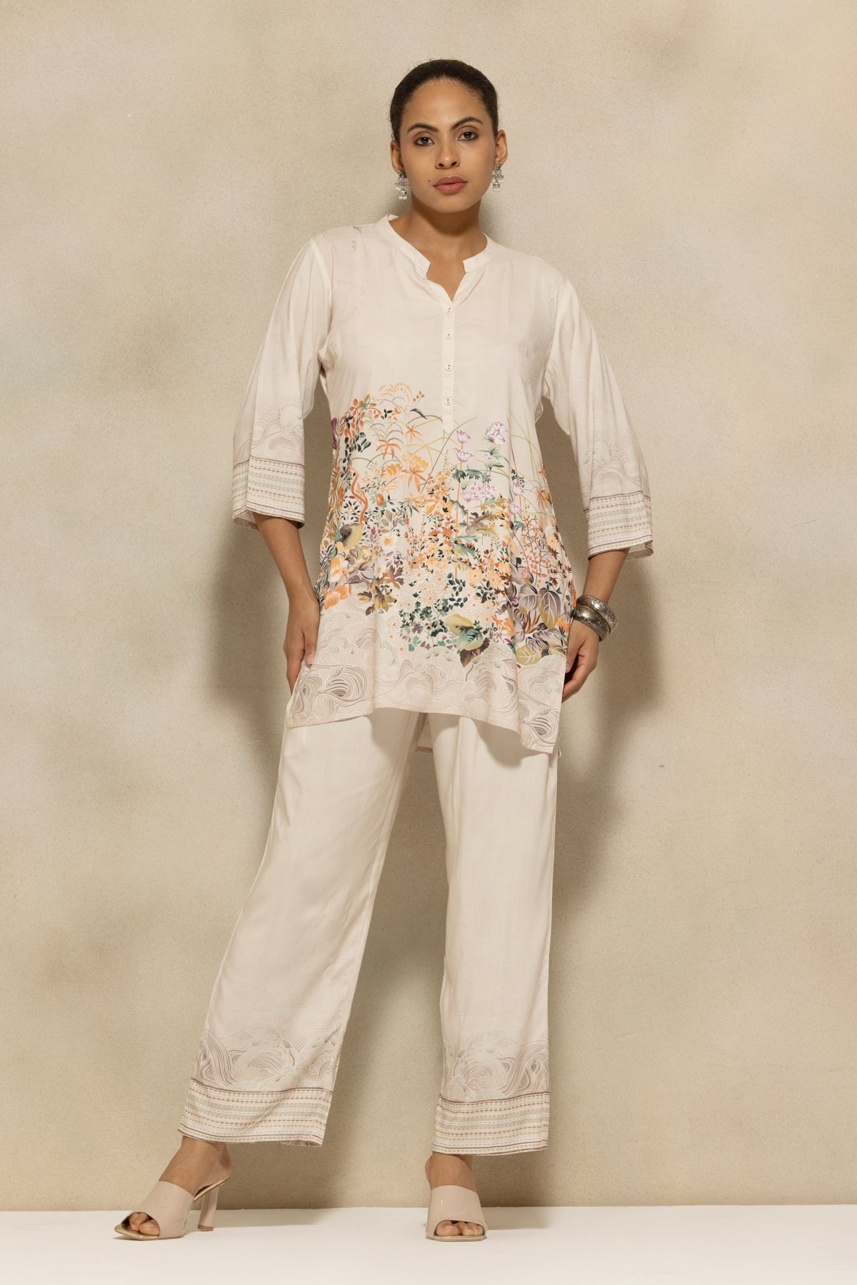 Cream Printed Kurta 2 Pcs Set