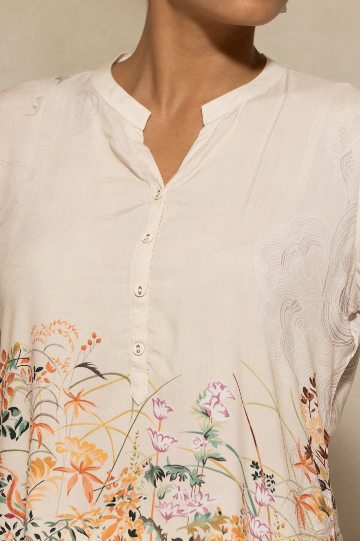 Cream Printed Kurta 2 Pcs Set