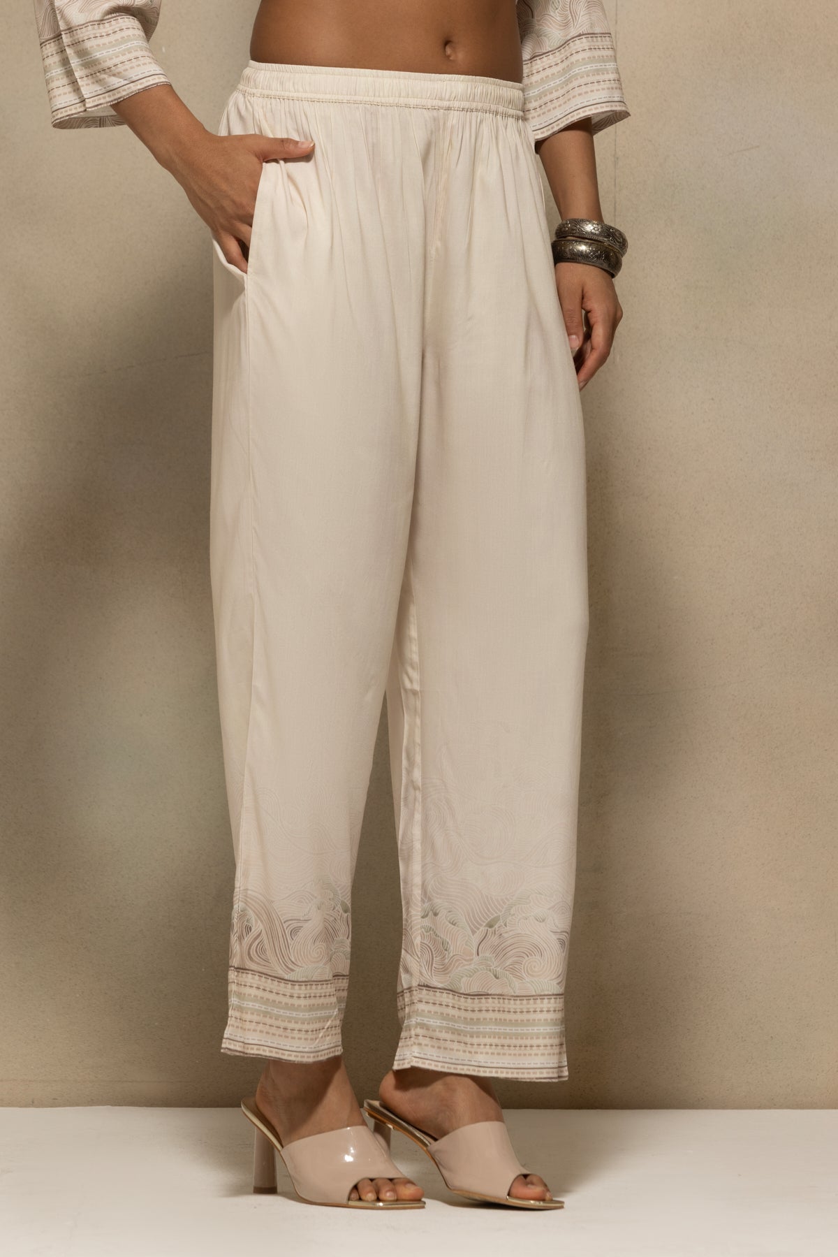 Cream Printed Kurta 2 Pcs Set