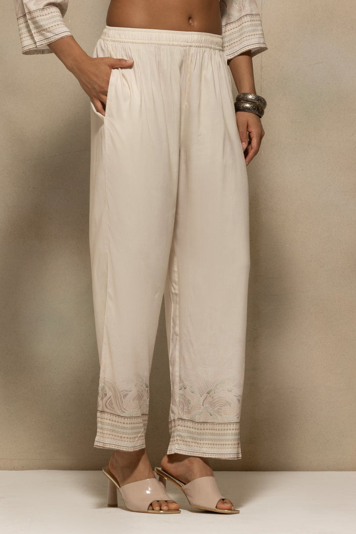 Cream Printed Kurta 2 Pcs Set