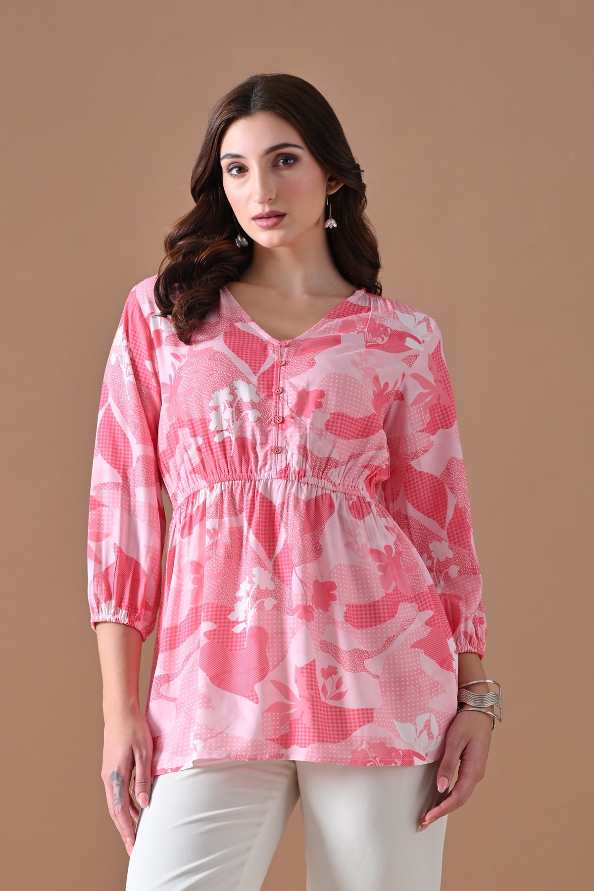 Pink Printed Flared Top