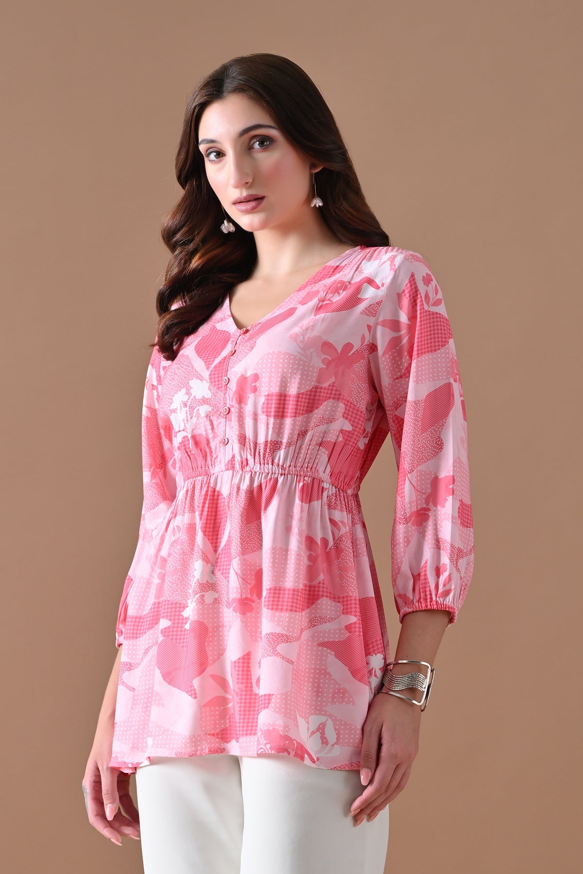 Pink Printed Flared Top