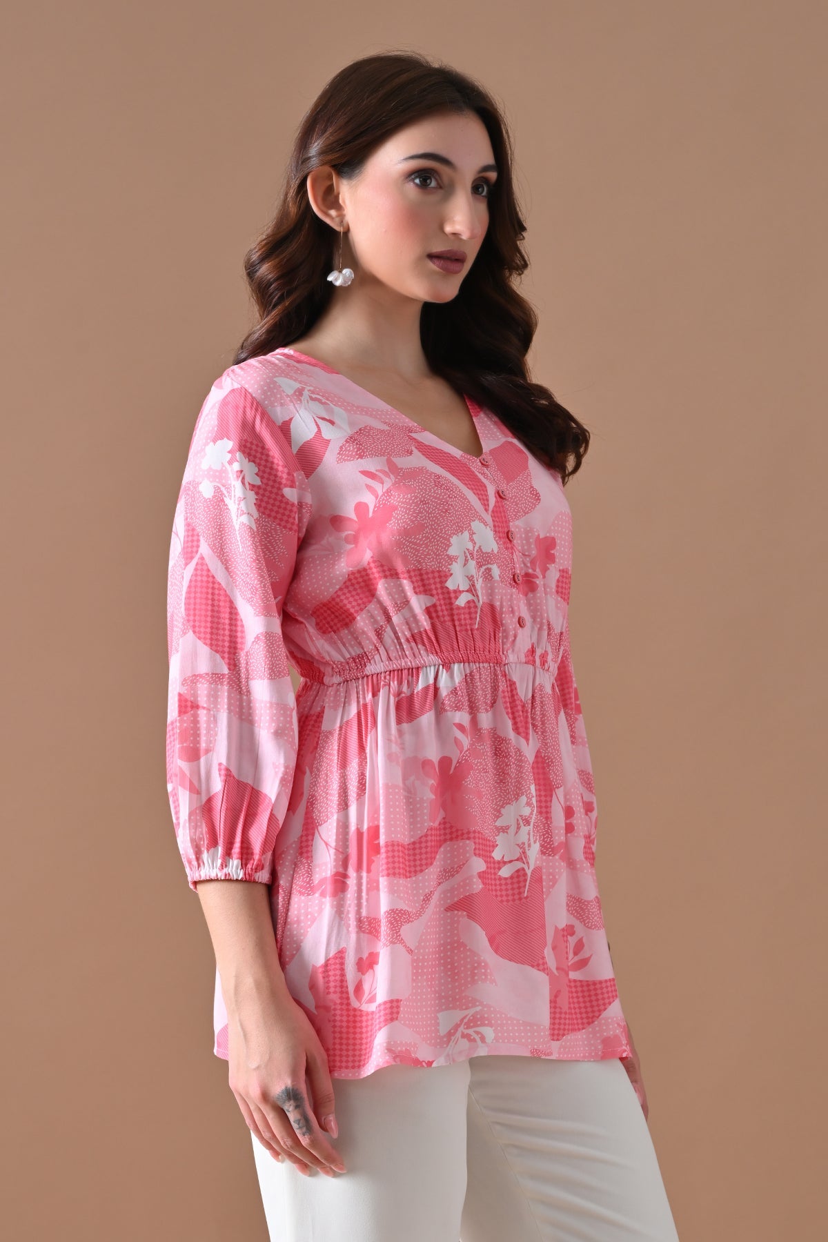 Pink Printed Flared Top