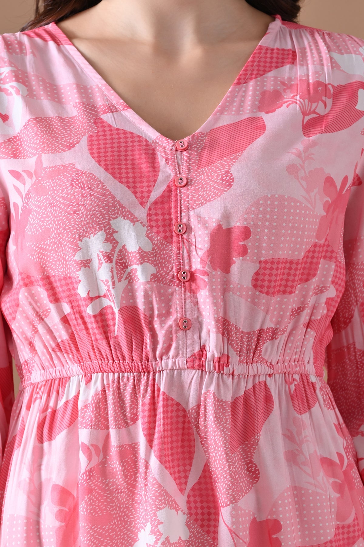 Pink Printed Flared Top