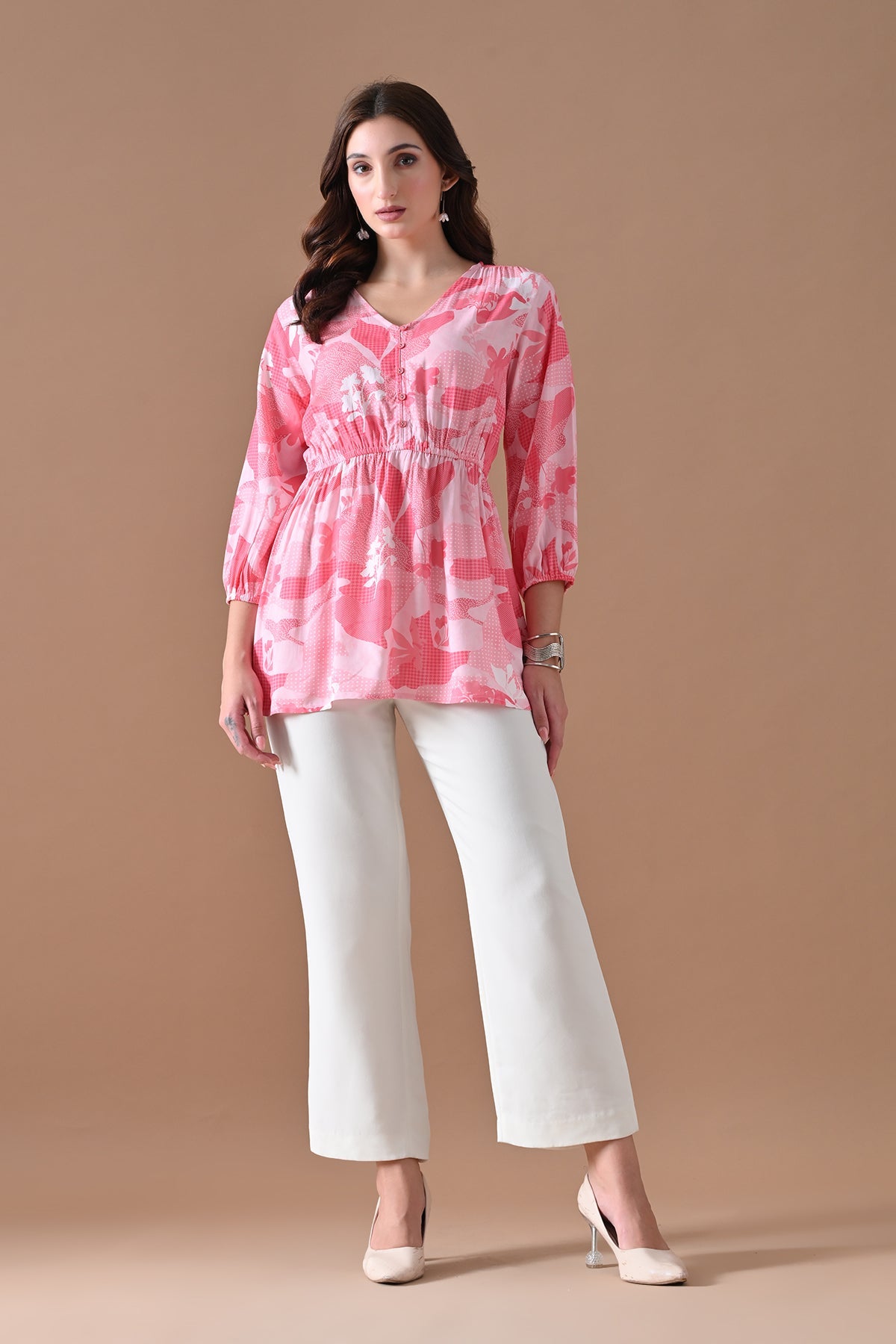 Pink Printed Flared Top