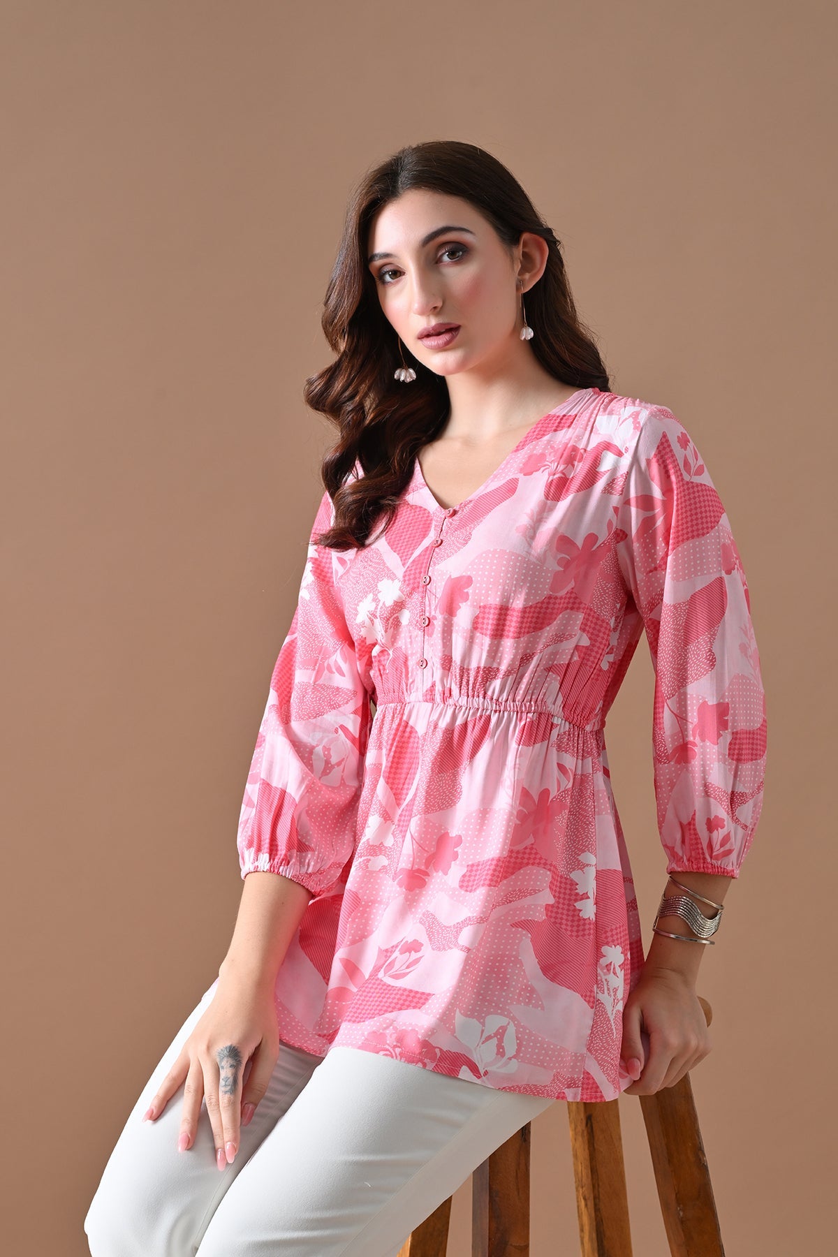 Pink Printed Flared Top