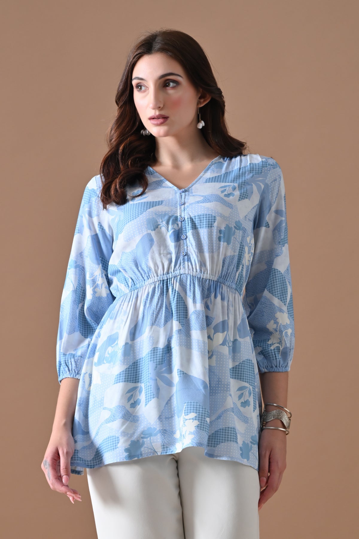 Blue Printed Flared Top