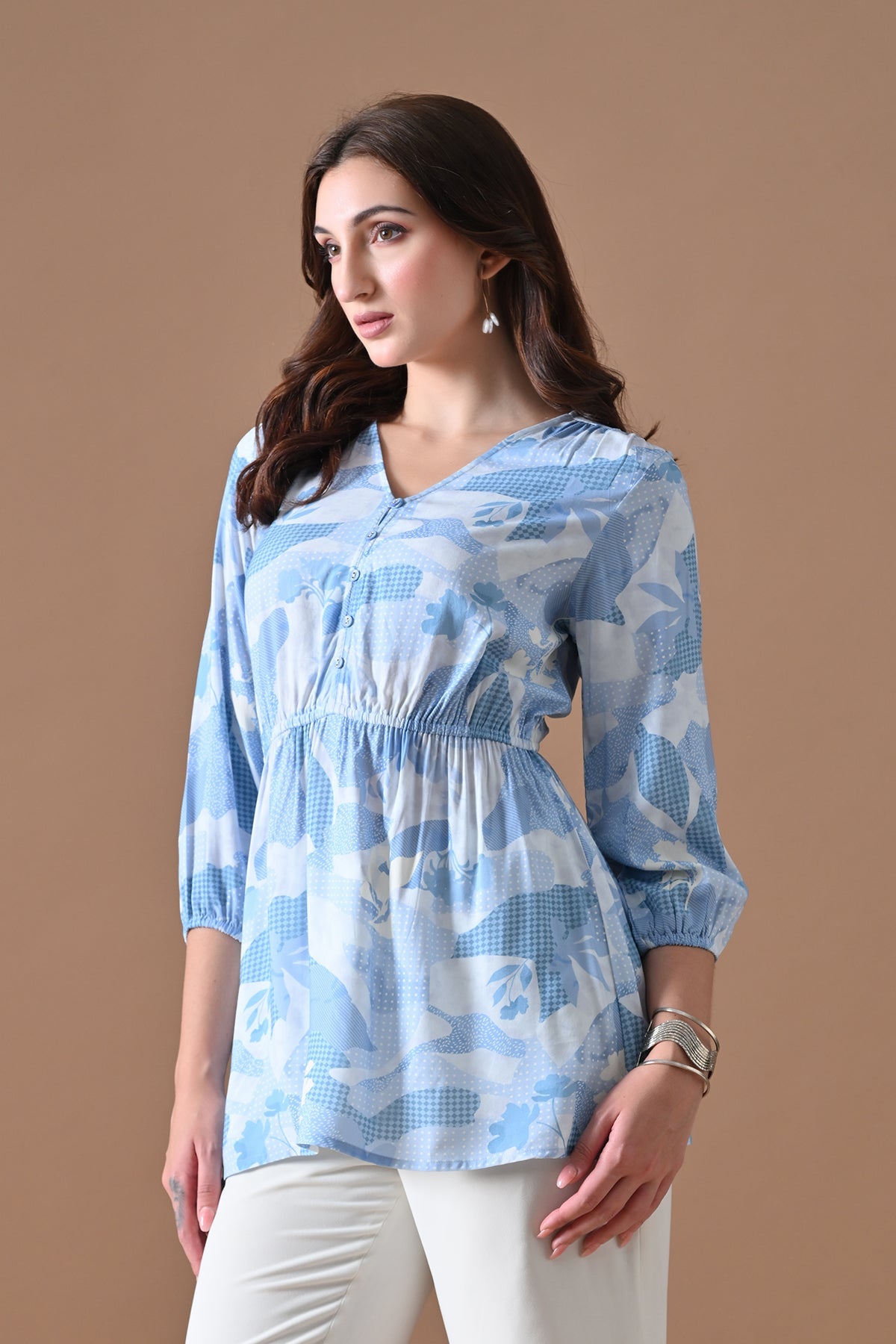 Blue Printed Flared Top