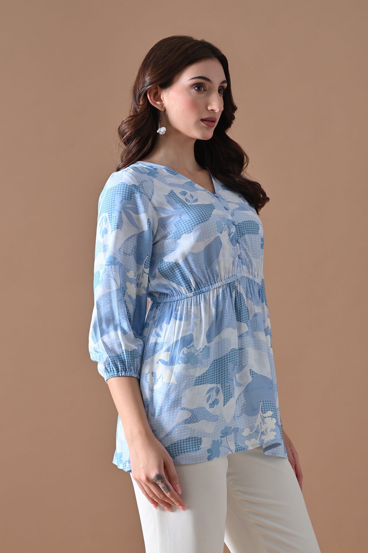 Blue Printed Flared Top
