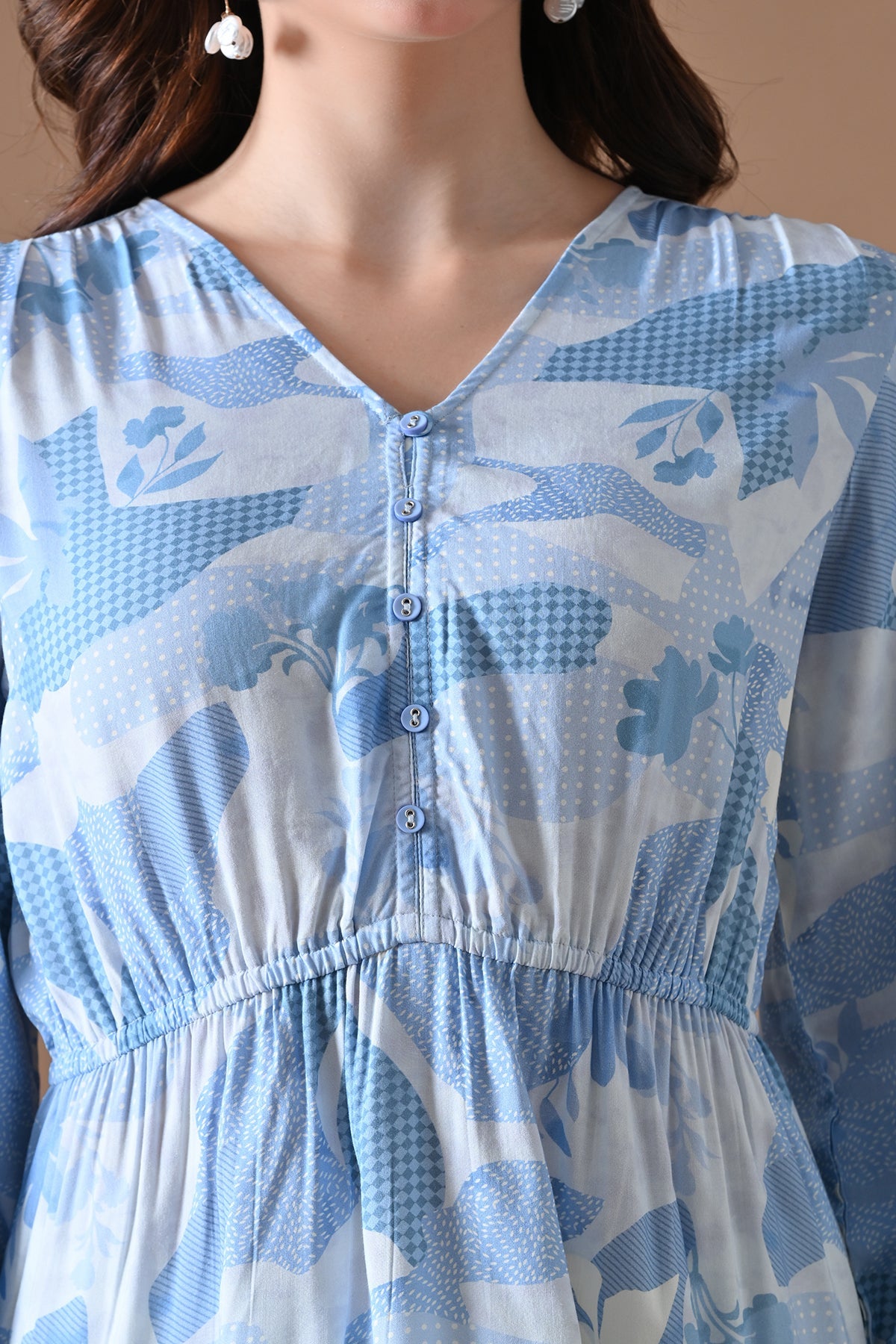 Blue Printed Flared Top