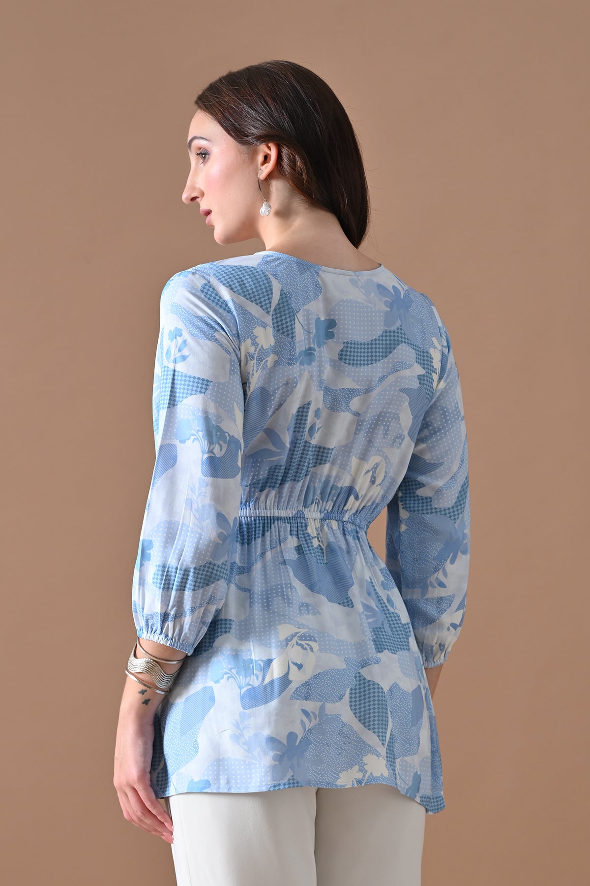 Blue Printed Flared Top