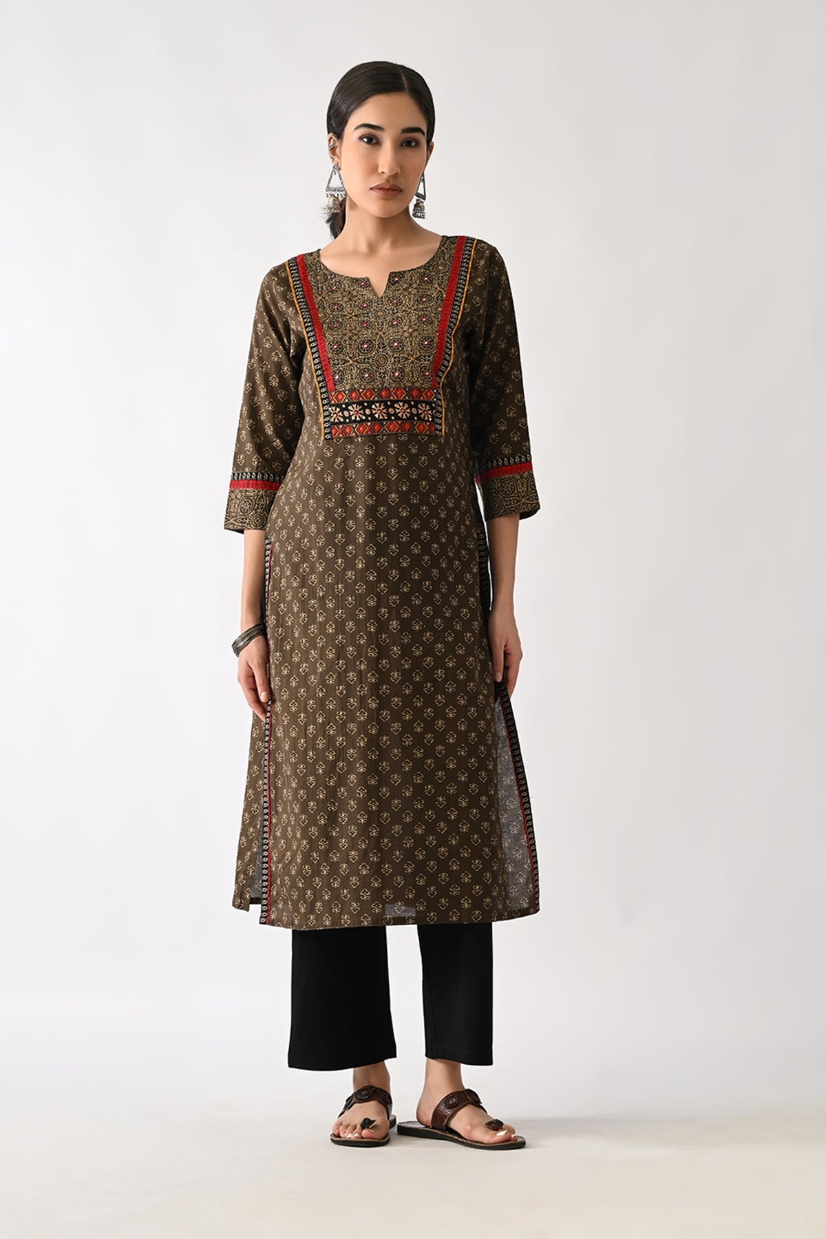 Brown Printed Kurta