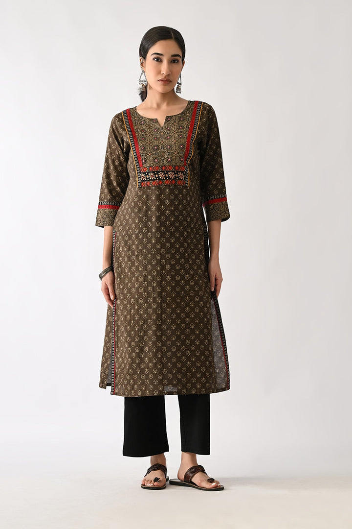Brown Printed Kurta
