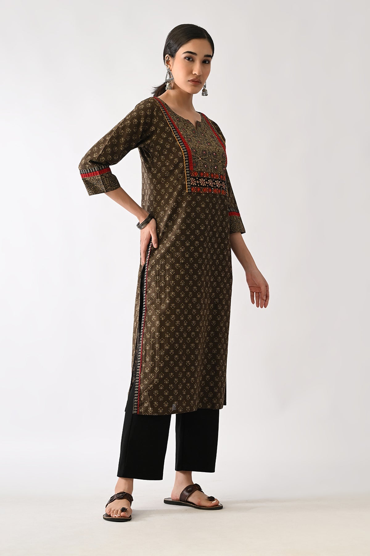 Brown Printed Kurta
