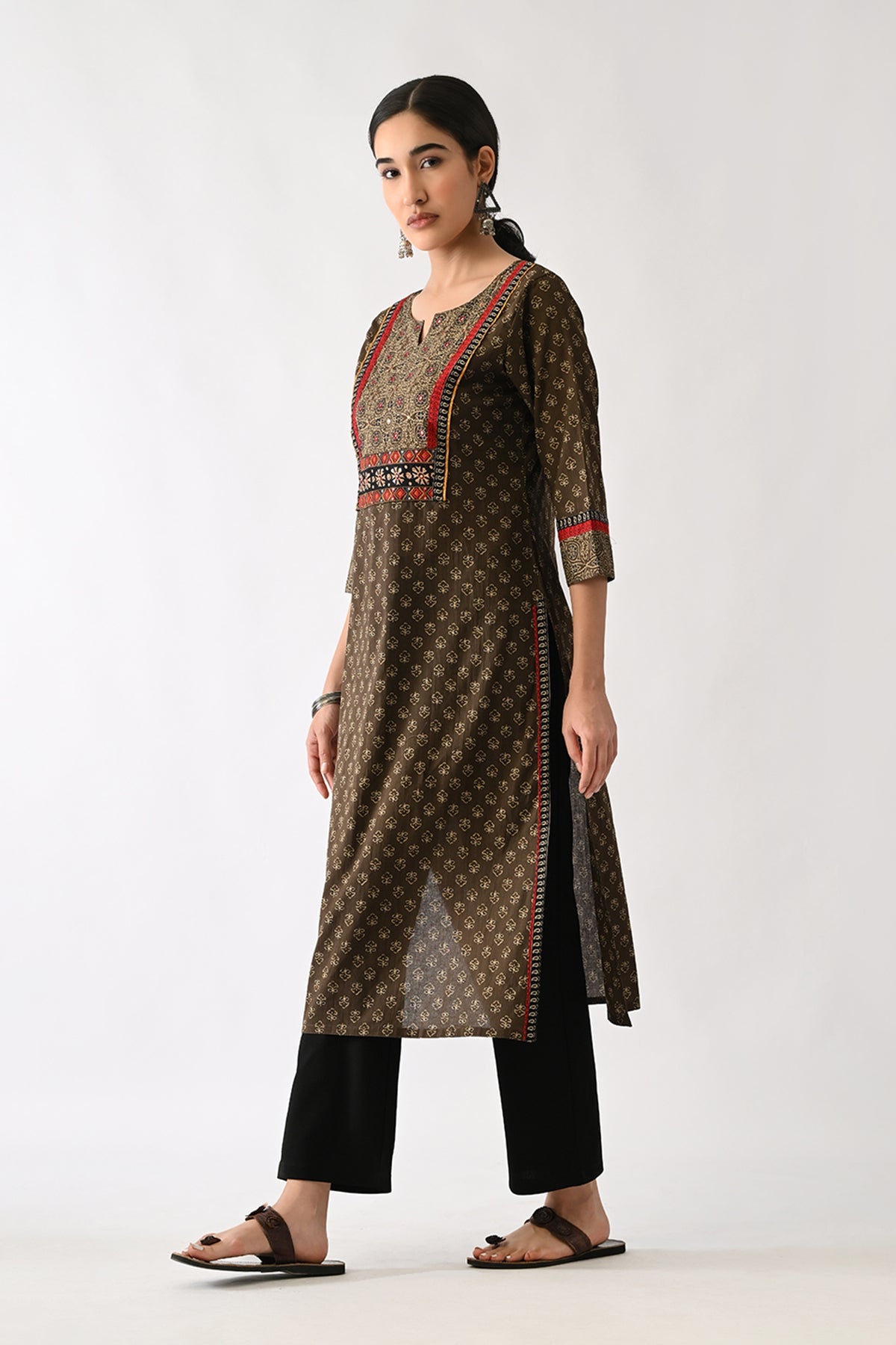 Brown Printed Kurta