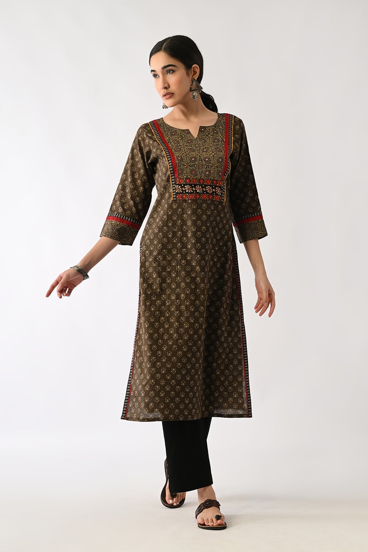 Brown Printed Kurta