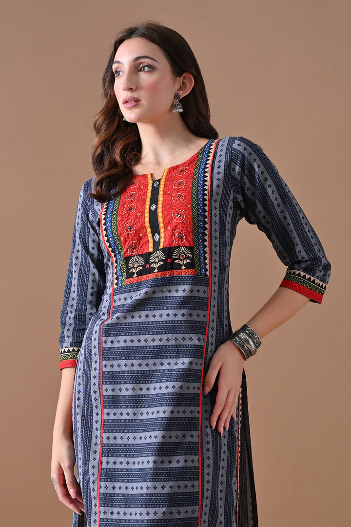 Grey Printed Kurta