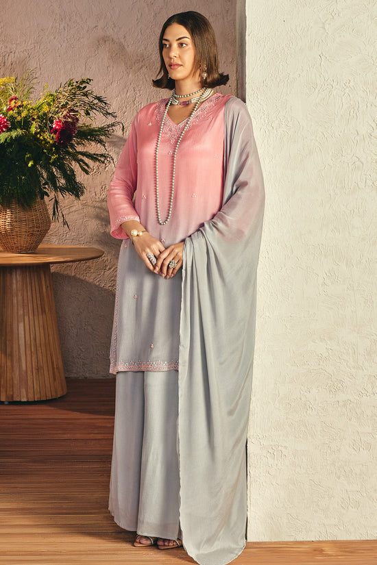 Grey Stone Embellished Kurta 3 Pcs Set