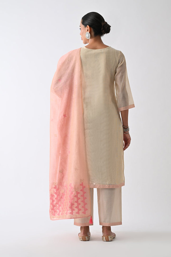 Beige Embellished Kurta Set (3 Piece)