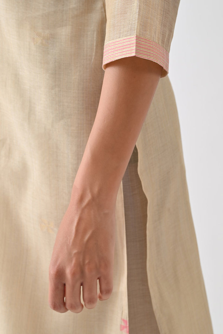Beige Embellished Kurta Set (3 Piece)