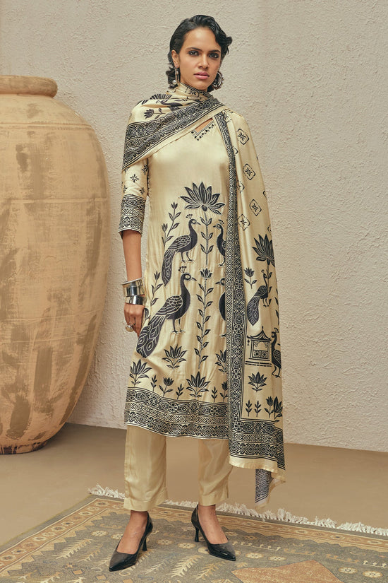 Beige Stone Embellished Kurta 3 Pcs Set