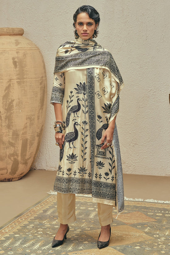 Beige Stone Embellished Kurta 3 Pcs Set