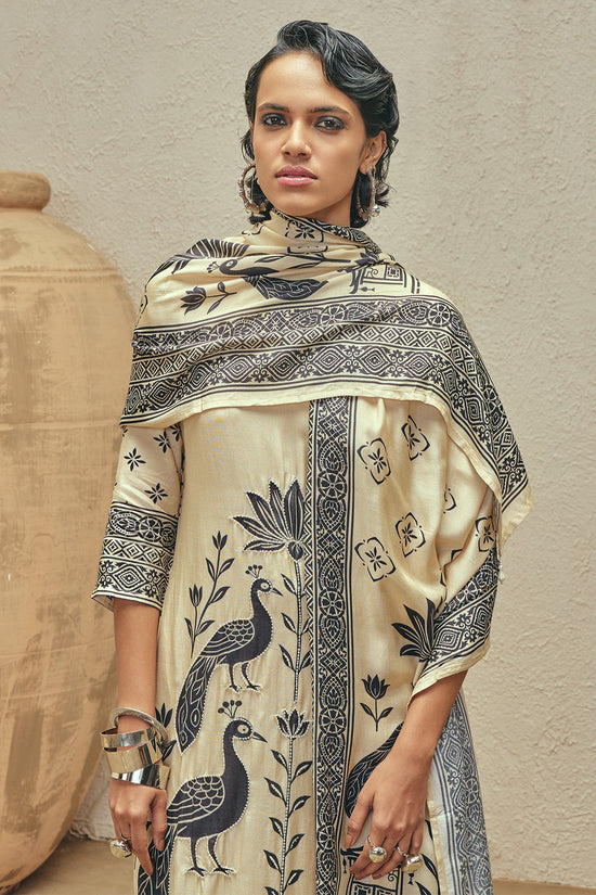 Beige Stone Embellished Kurta 3 Pcs Set