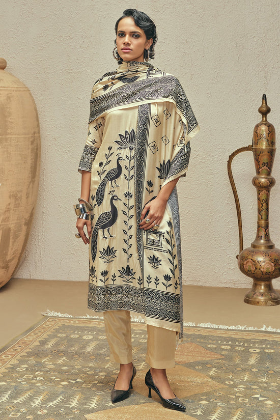 Beige Stone Embellished Kurta 3 Pcs Set