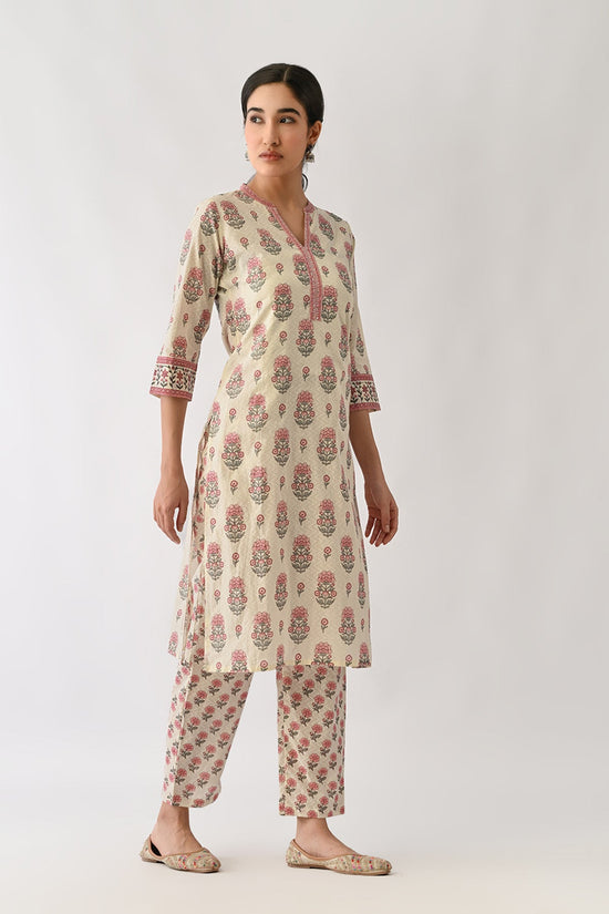 Cream Printed Kurta Set (2 Piece)