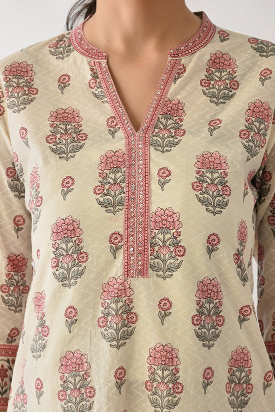Cream Printed Kurta Set (2 Piece)