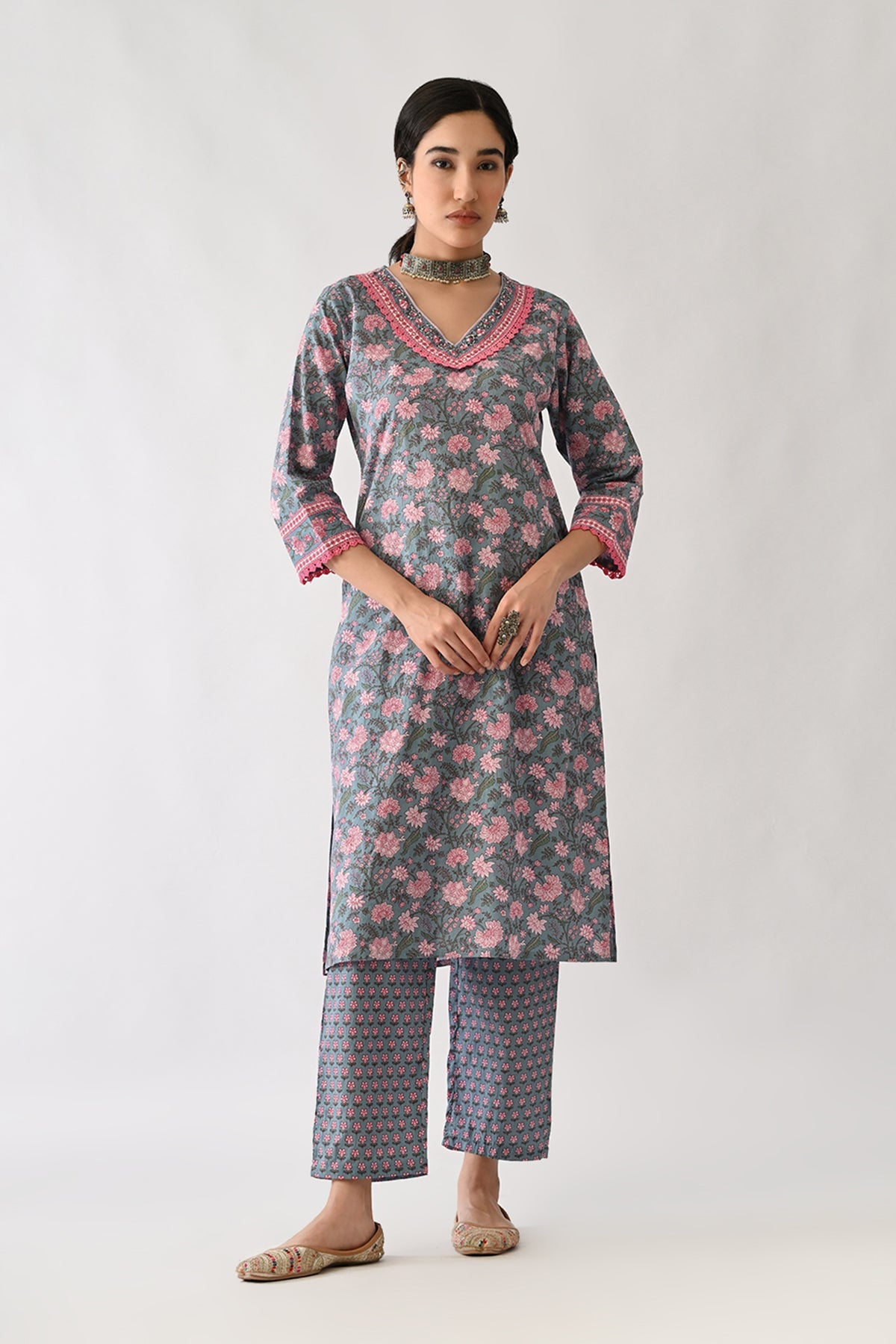 Blue Printed Kurta Set (2 Piece)
