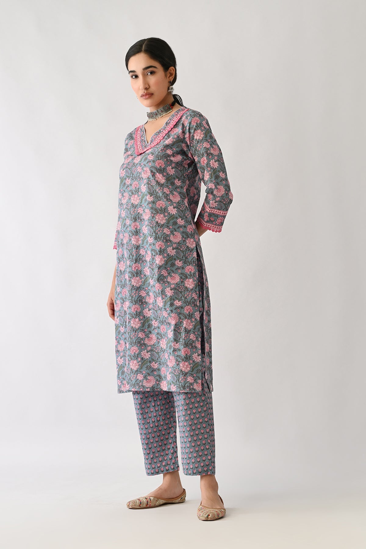 Blue Printed Kurta Set (2 Piece)
