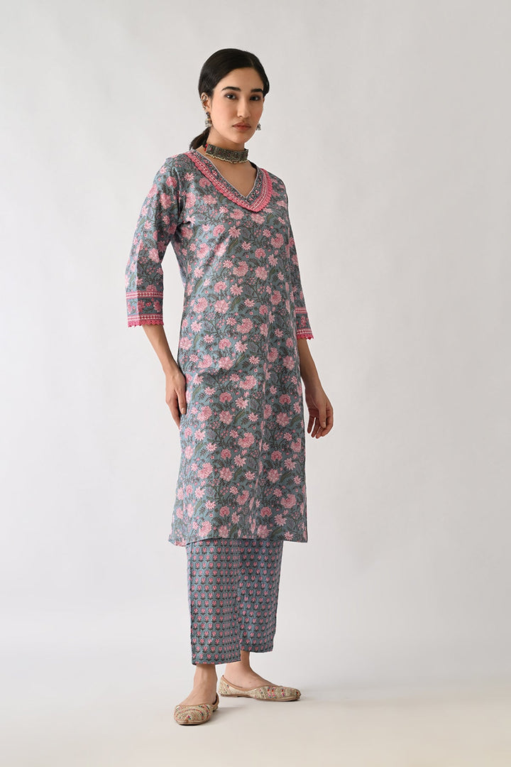 Blue Printed Kurta Set (2 Piece)