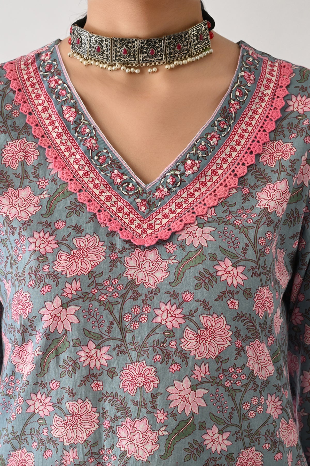 Blue Printed Kurta Set (2 Piece)