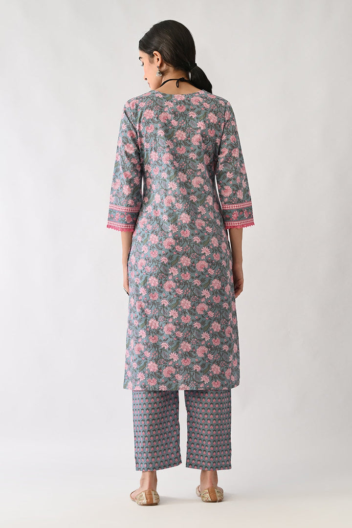 Blue Printed Kurta Set (2 Piece)