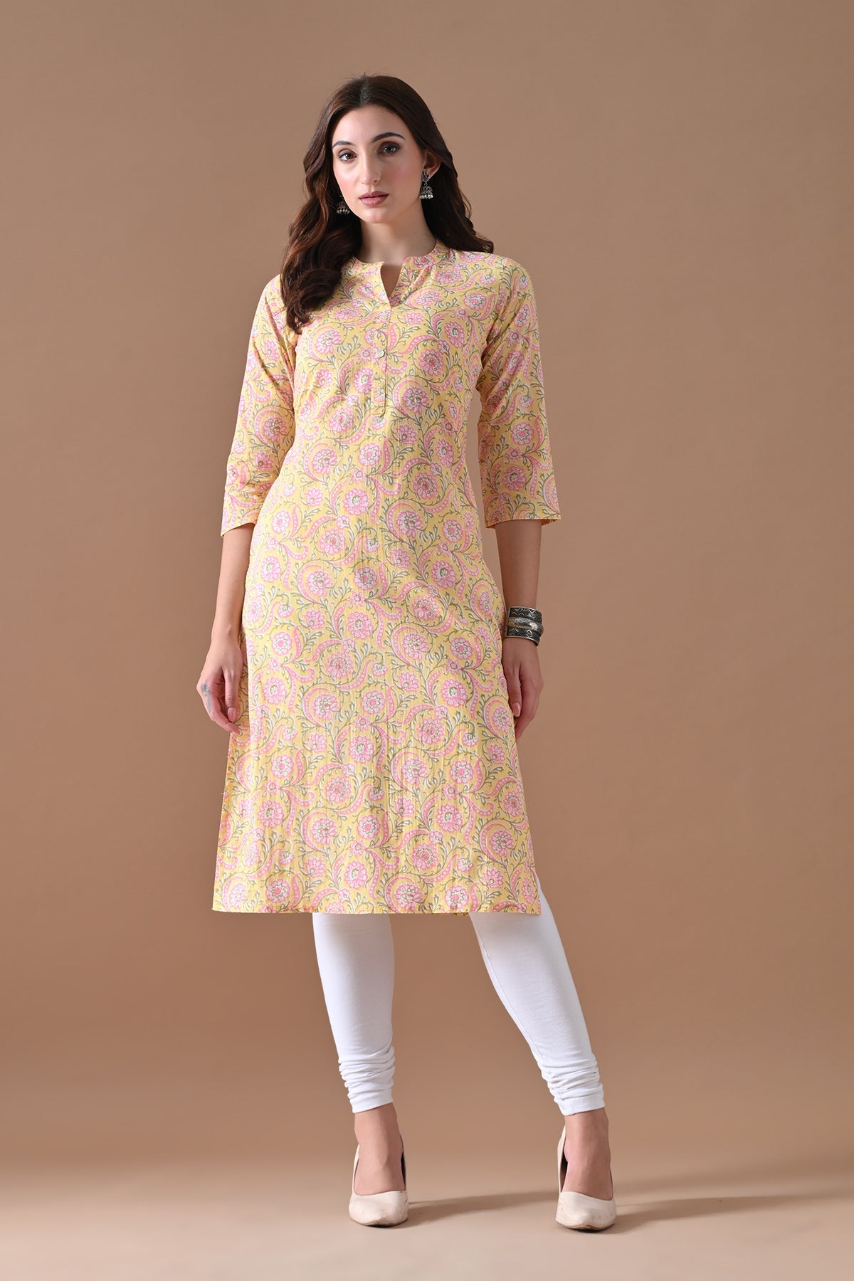 Yellow Printed Kurta