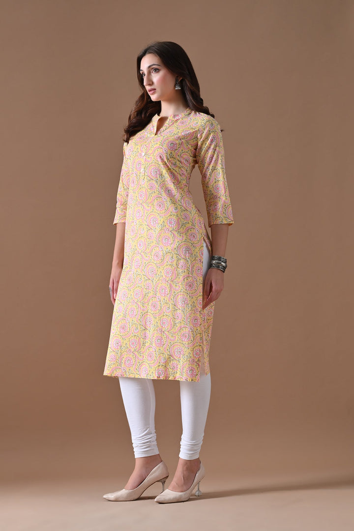 Yellow Printed Kurta