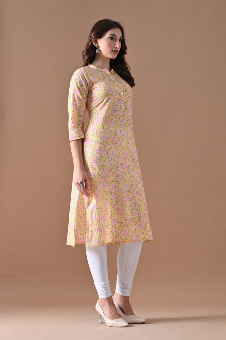 Yellow Printed Kurta