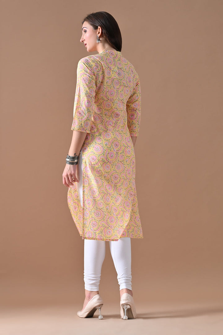 Yellow Printed Kurta