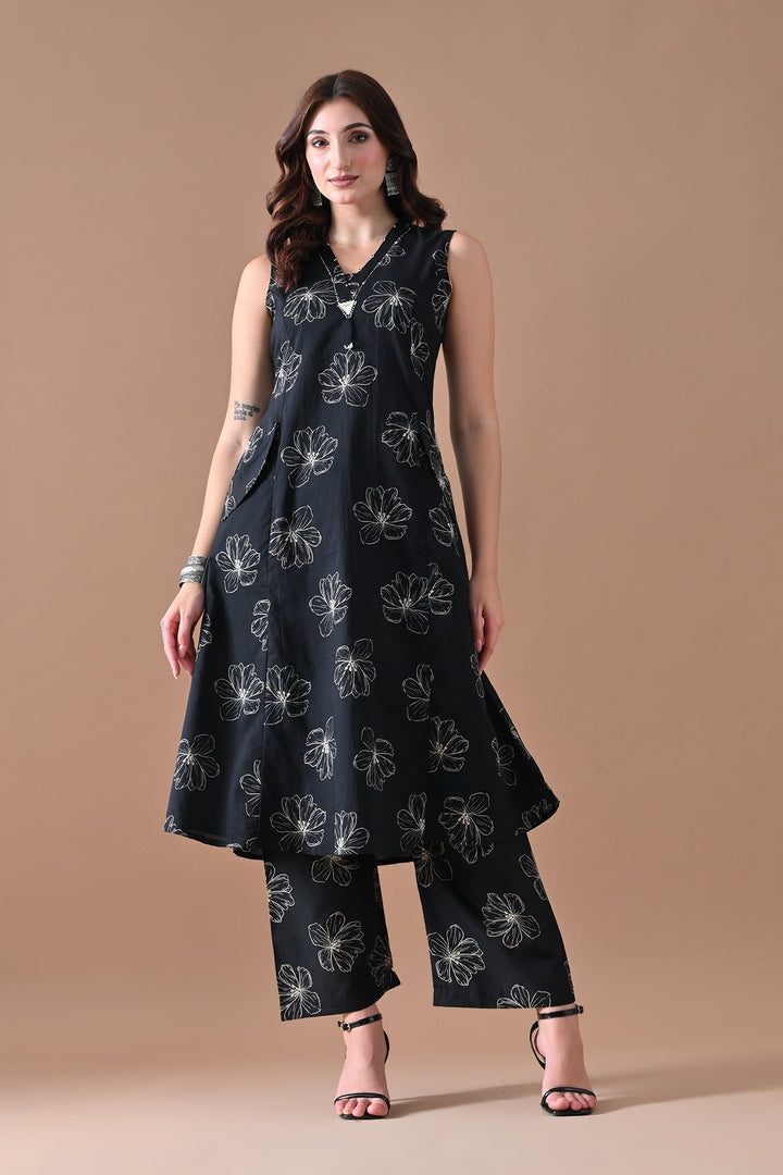 Black Printed Kurta Set (2 Piece)