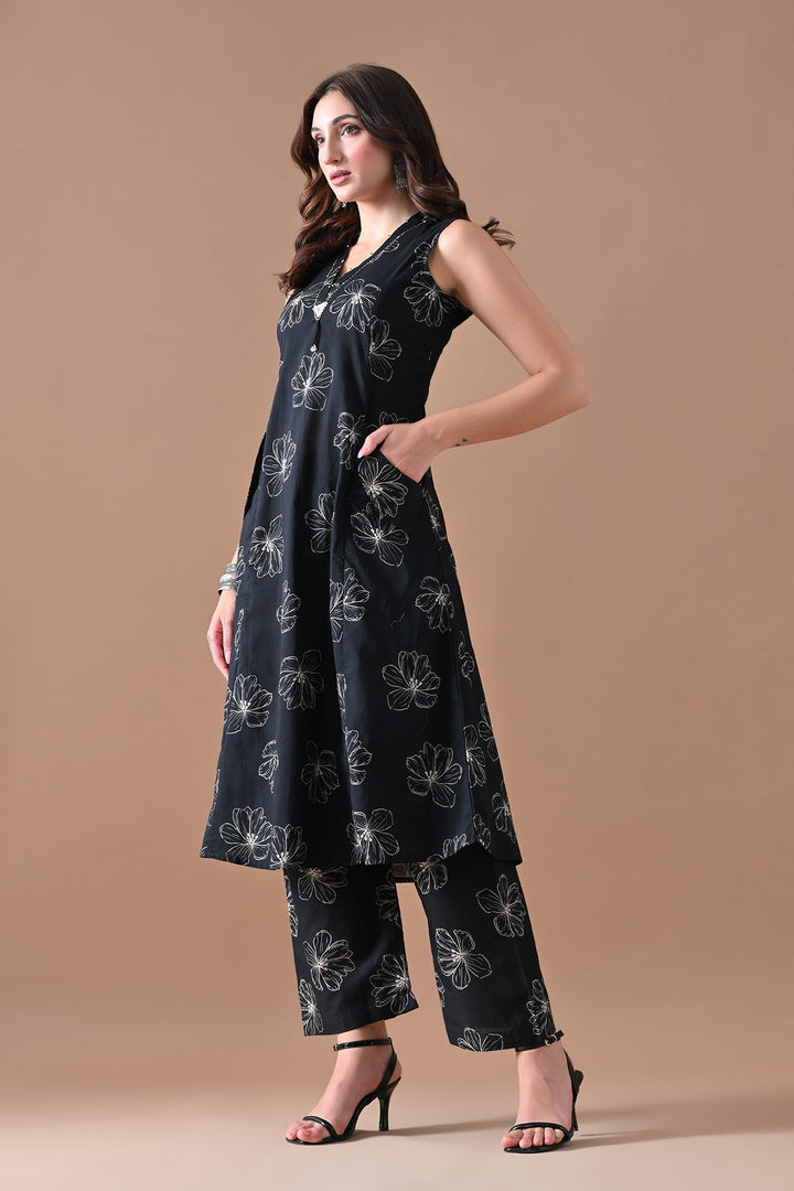 Black Printed Kurta Set (2 Piece)